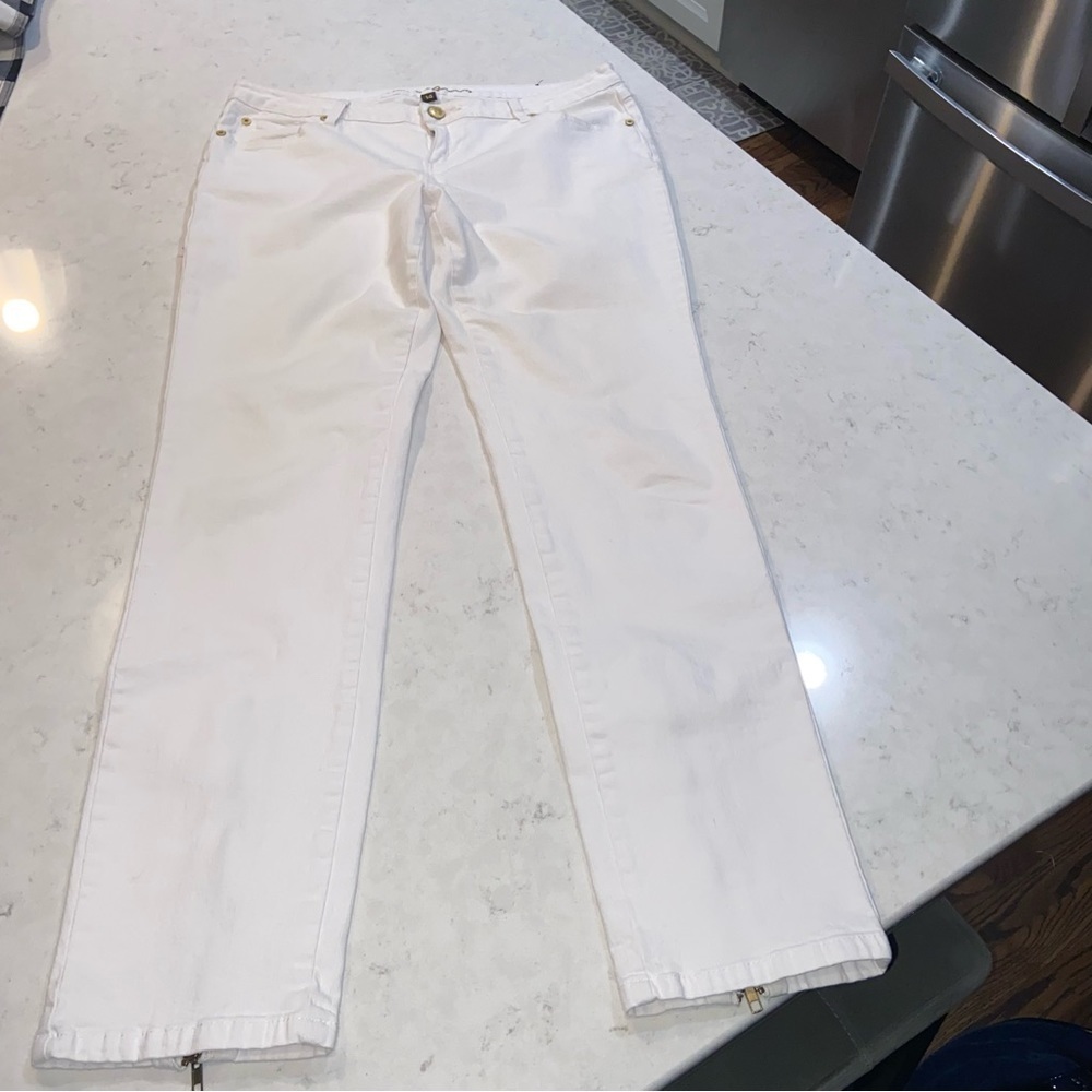 Hudson Vintage Hollywood Los Angeles Women's Sz 14 White  Jeans Ankle Zip - Picture 11 of 15